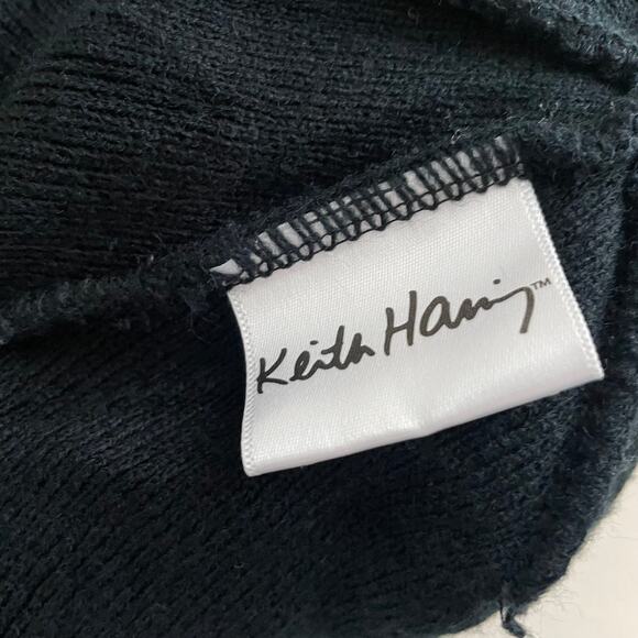 Keith Haring Black Rolled Knit Beanie Hat Embroidered Laughing Heart Unisex - Picture 5 of 10